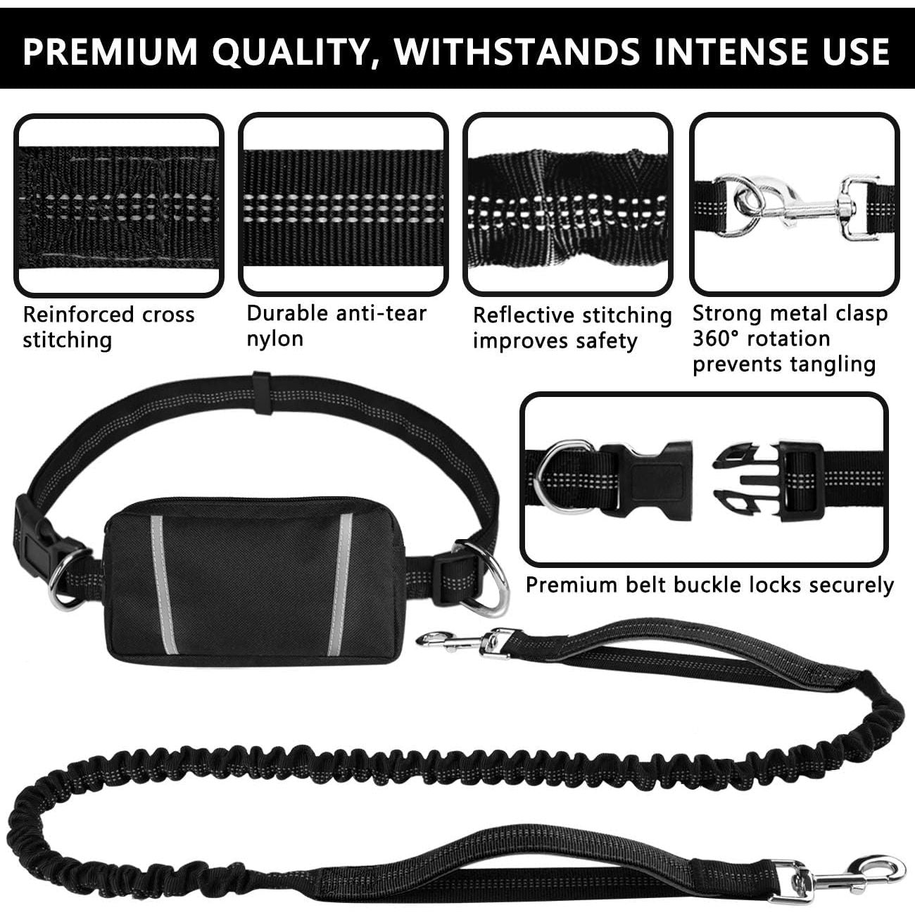 Hands Free Dog Leash with Waist Running Pouch - householdessential