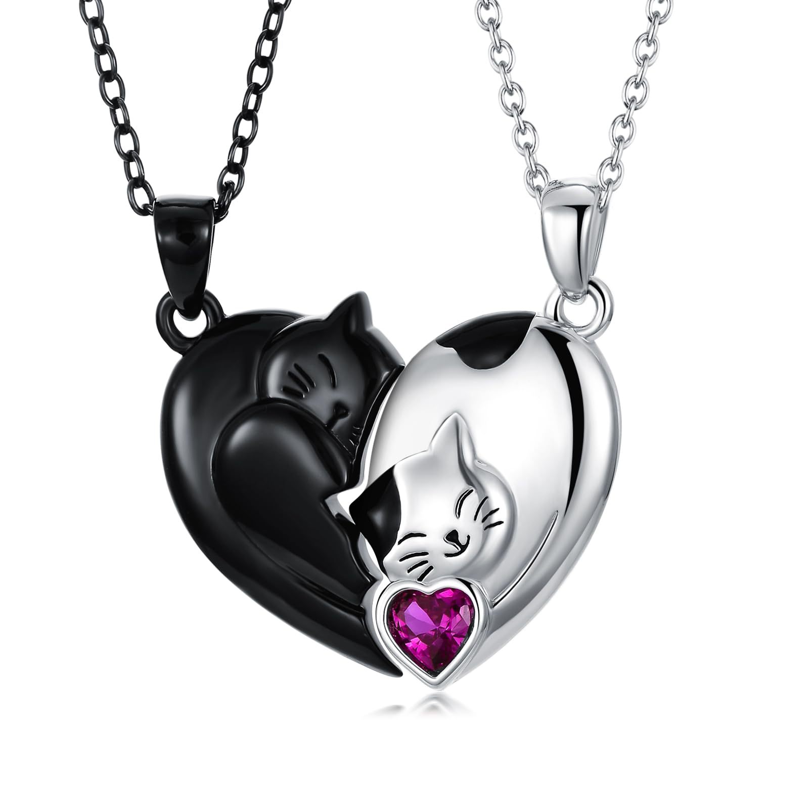 Black White Cute Cat Couple Necklace Set Gift for Couples - householdessential