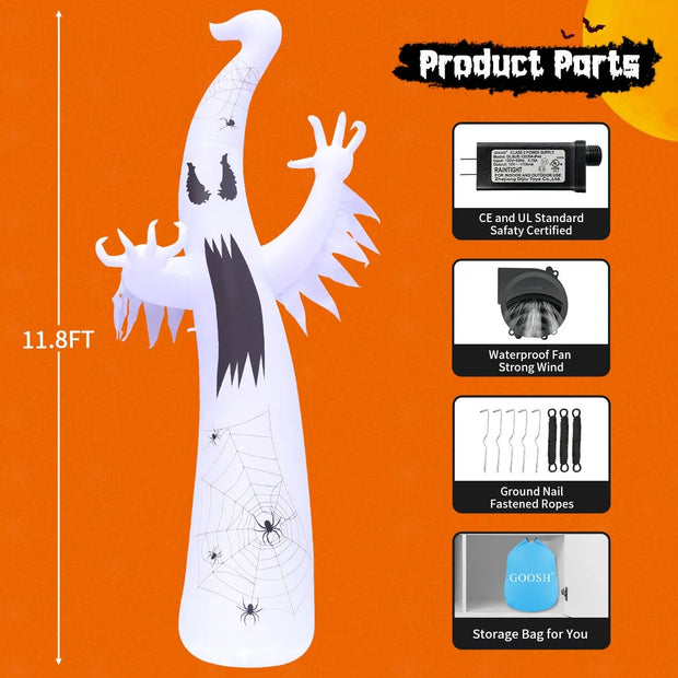 Halloween Inflatable 11.8 FT Inflatable Halloween Ghost, Inflatable Halloween Ghost Scary Blow up Ghost with LED Lights, Outdoor Halloween Decorations Clearance for Halloween/Holiday/Party