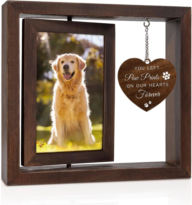 Dog Memorial Gift，Rotating Wooden Picture Frame for 4X6 Photo，Pet Sympathy and Bereavement Remembrance Gift for Dogs and Cats