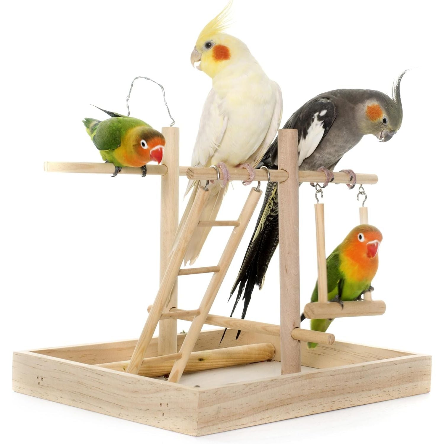 Natural Wooden Bird Ladder Parrot Climbing Toys 5pcs Set Cage Accessories - householdessential