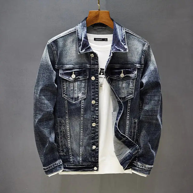 Casual Long-Sleeved Denim Jacket for Men