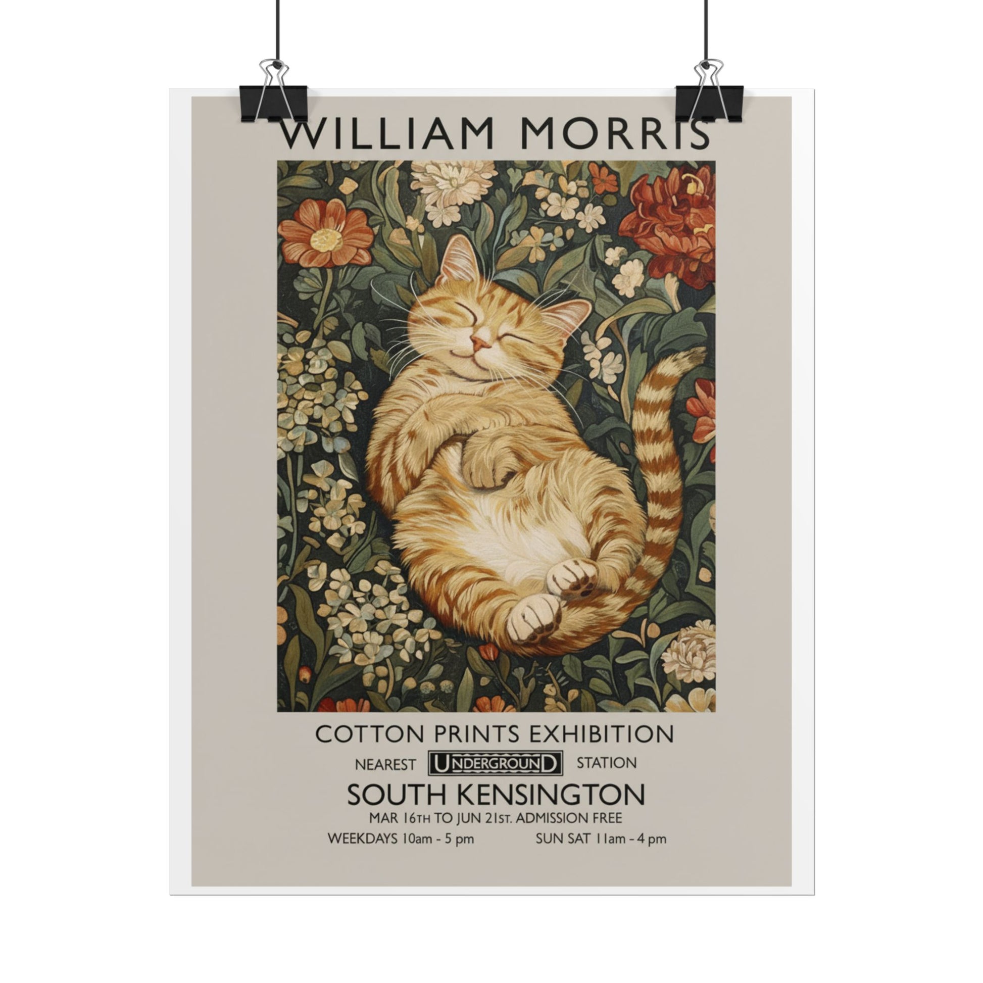 William Morris Cat Poster Rolled Poster | Vintage Floral Art Print - householdessential