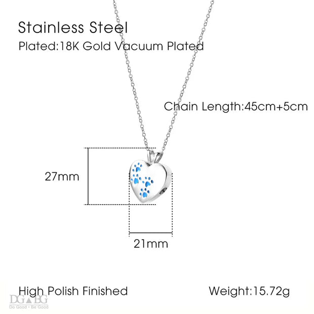 Keepsake Heart Pet Urn Titanium Steel Openable Locket Dog Caskets Cat Memorials Pendant Ash Cremation Holder Paw Print Necklace
