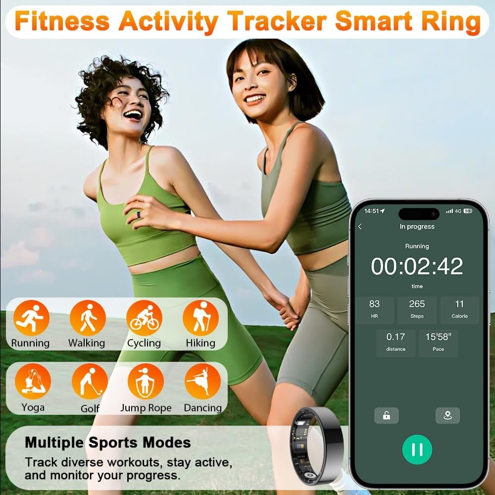 Smart Ring Health Tracker, Blood Pressure Monitoring Ring, IP68 Waterproof Fitness Ring - householdessential