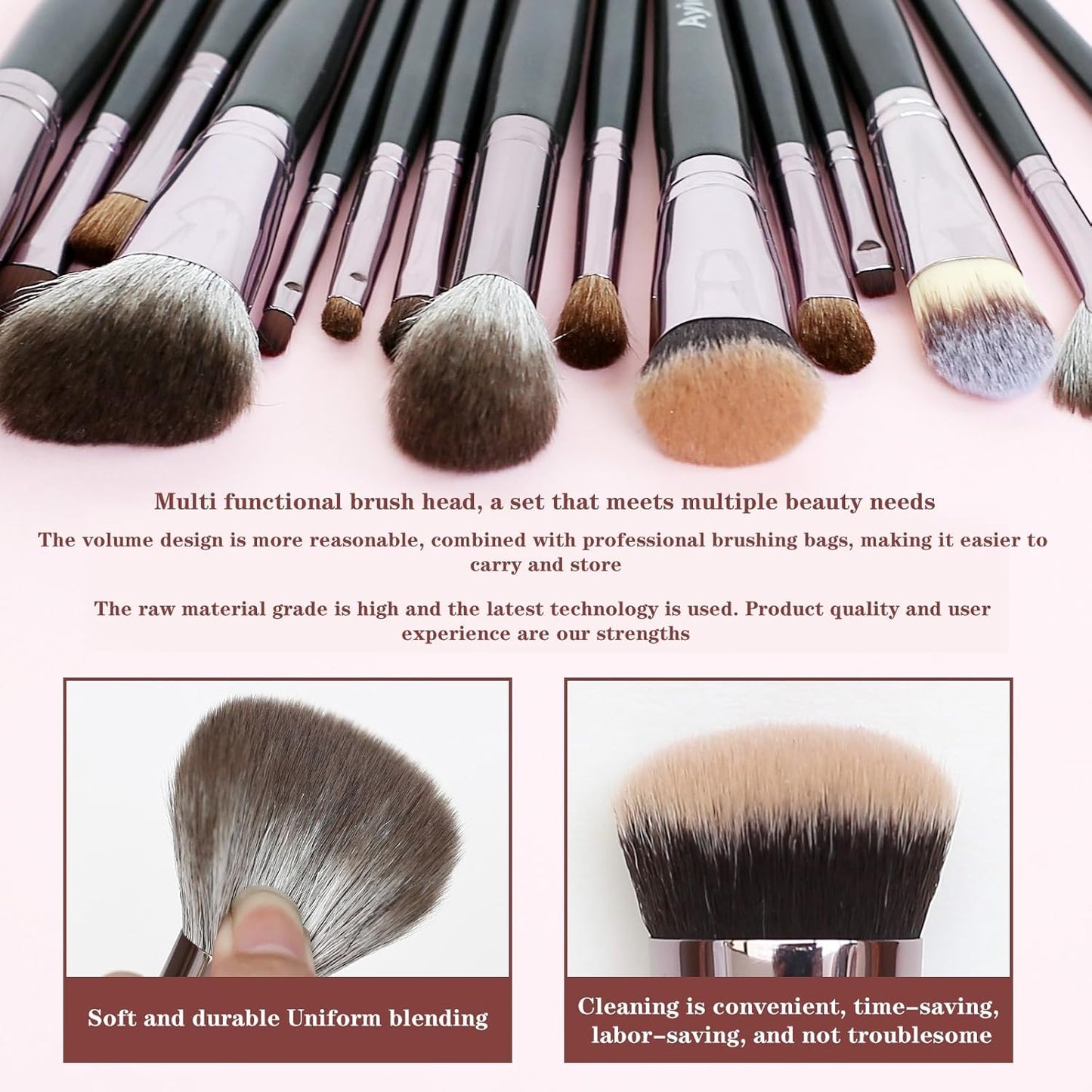 Professional Makeup Brushes Set - 15 Piece Brush Kit with Kabuki Foundation Brush - householdessential