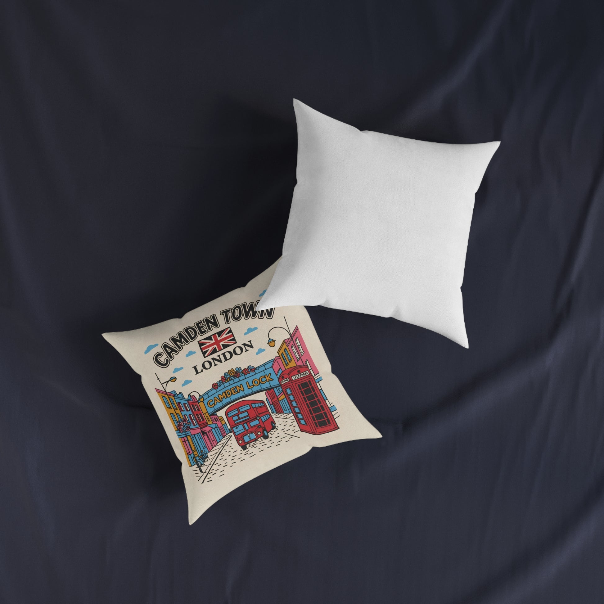 Camden Town London Square Pillow - Camden Lock Bus & Phone Box Decorative Cushion - householdessential