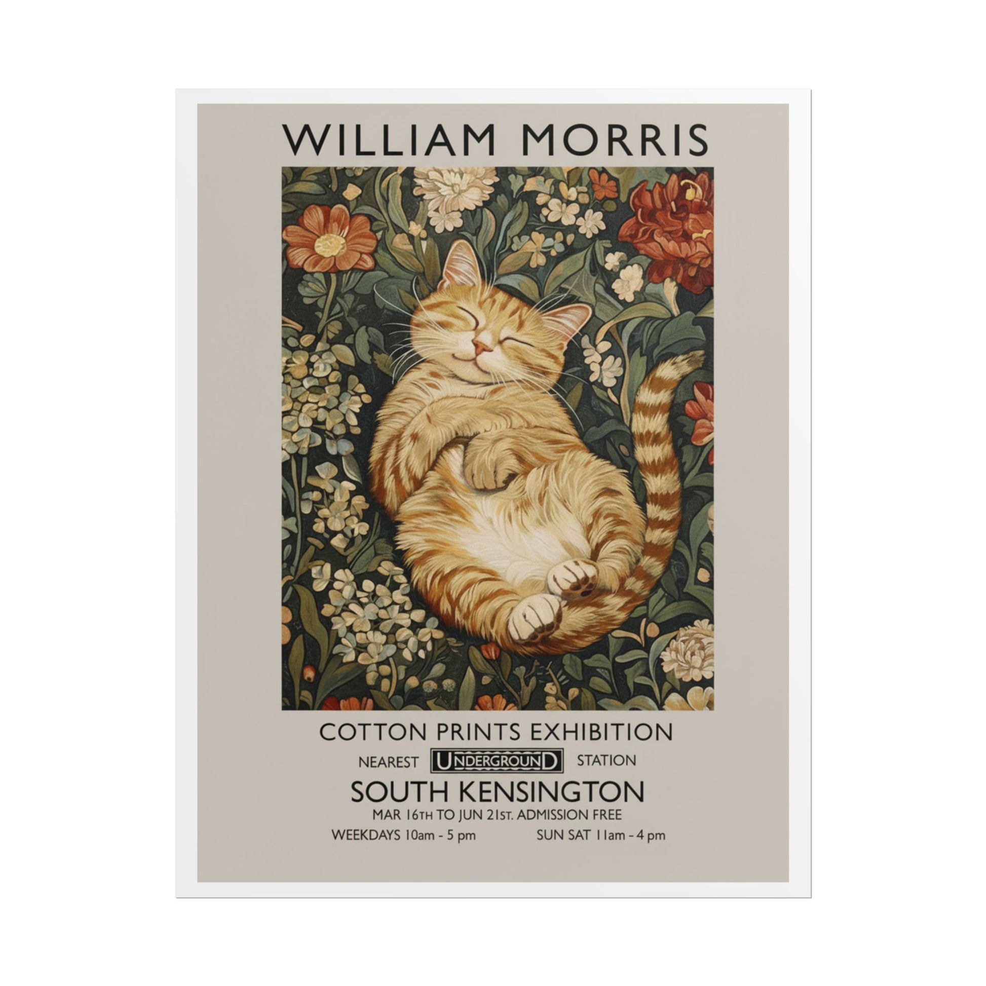 William Morris Cat Poster Rolled Poster | Vintage Floral Art Print - householdessential