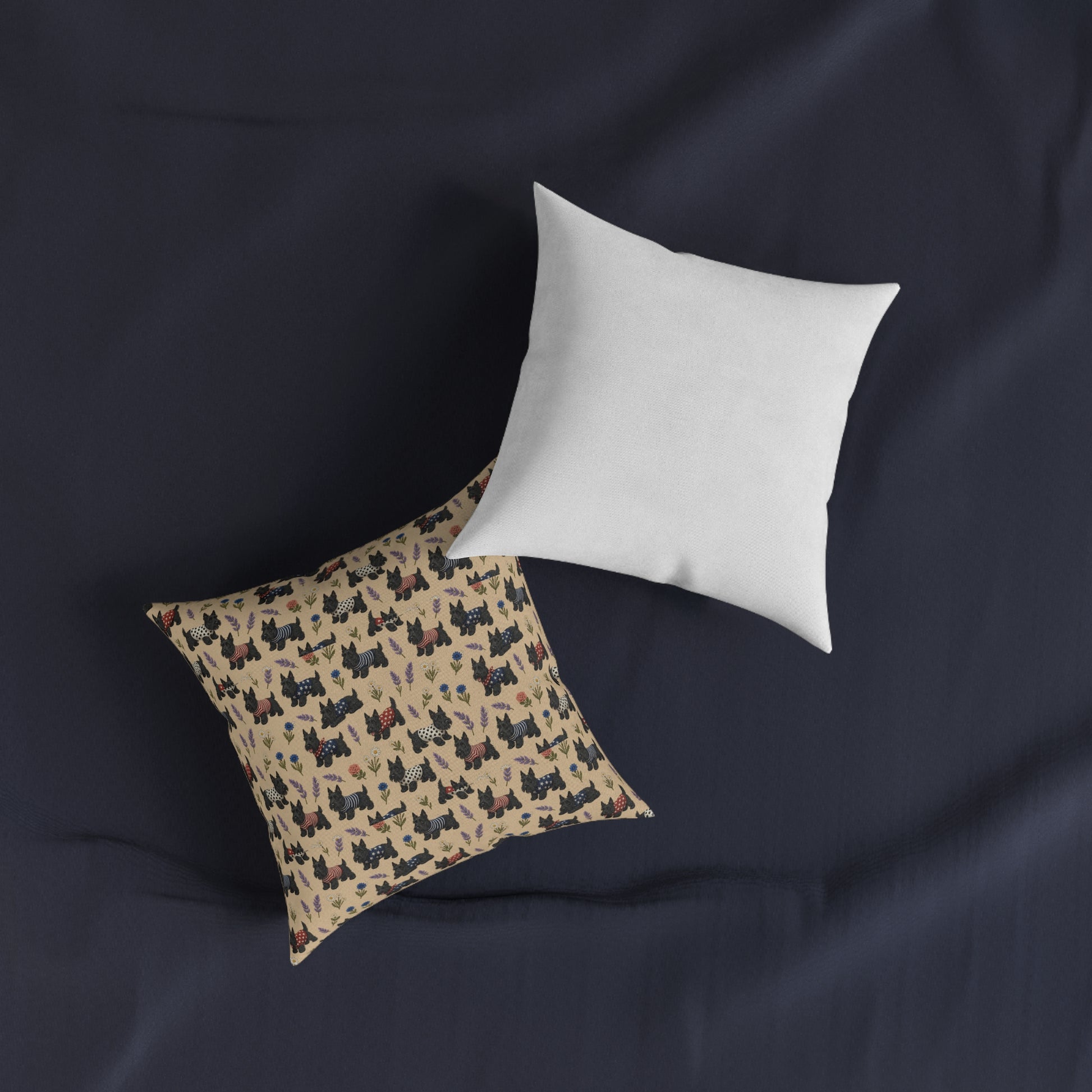 Scottie Dog Pattern Square Pillow - Cute Scottish Terrier Decorative Cushion - householdessential