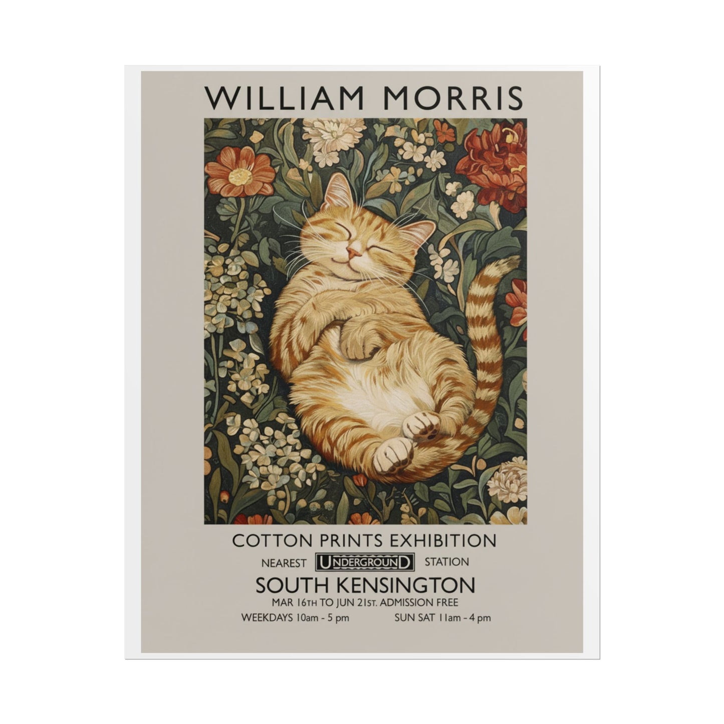 William Morris Cat Poster Rolled Poster | Vintage Floral Art Print - householdessential