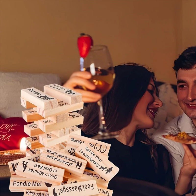 Romantic Couples Stacking Game Night Fun Valentines Intimacy Jenga Block Tower Set - householdessential