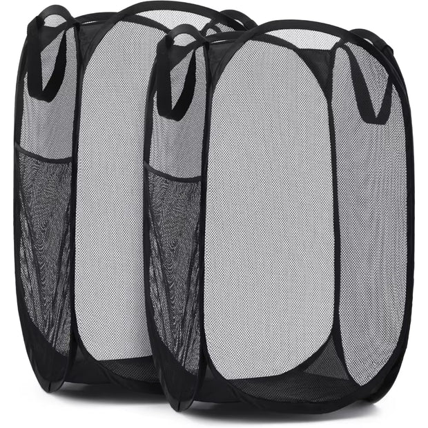 Large Laundry Basket Collapsible Mesh Pop up Laundry Hamper Side Pocket Breathable Clothes Storage Laundry Storage Organization