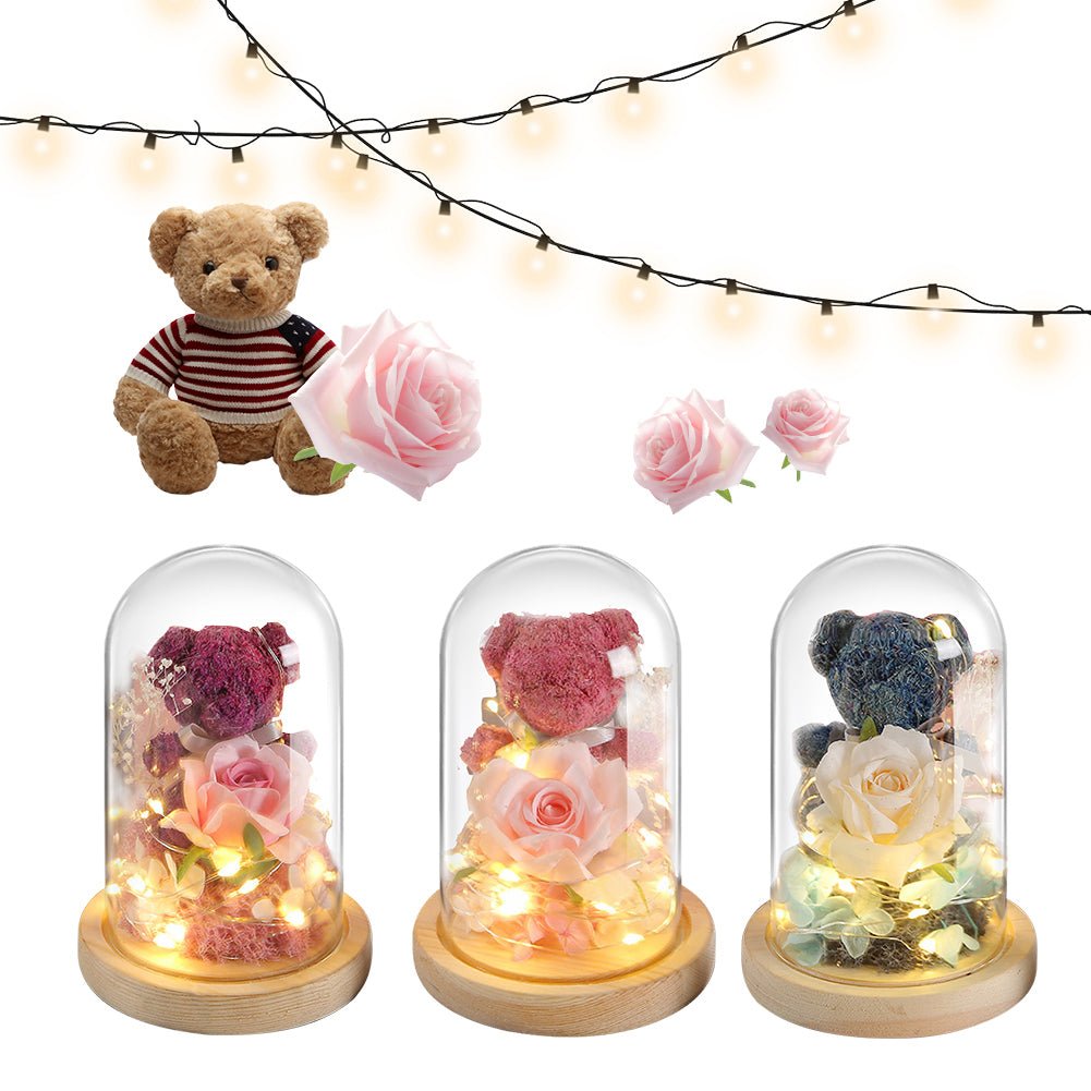Eternal Rose Valentine's Day Gift Box with Teddy Bear - Preserved Forever - householdessential