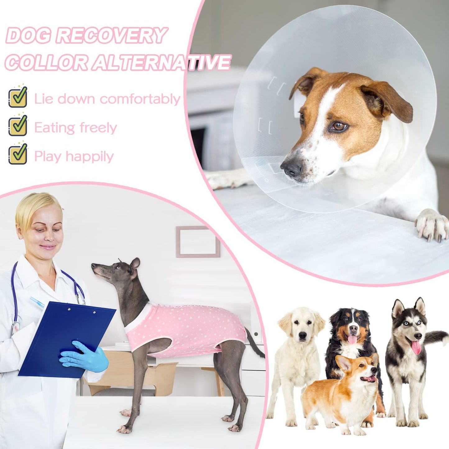 Pet Onesie Surgery Recovery Suit for Dogs Small Medium Pink Star - householdessential