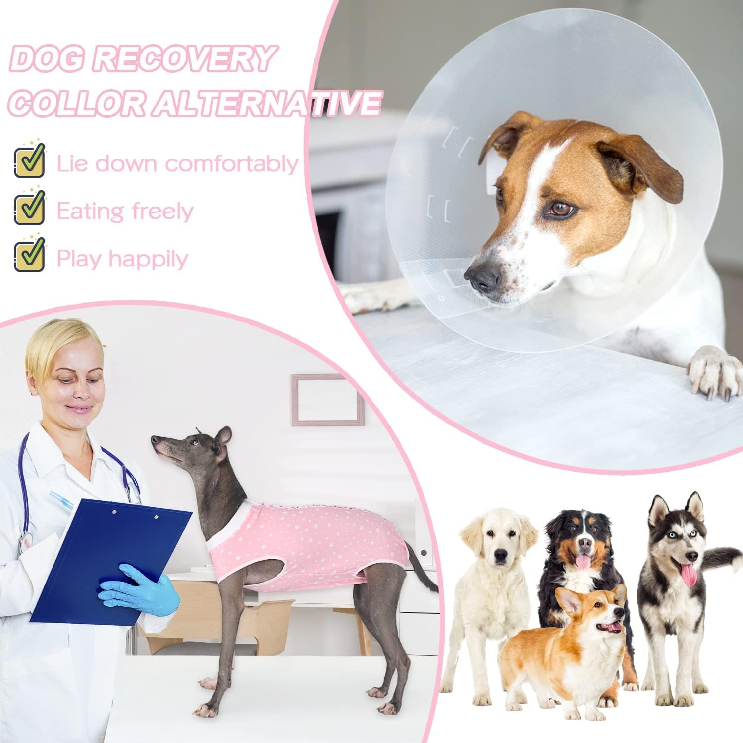 Pet Onesie Surgery Recovery Suit for Dogs Small Medium Pink Star - householdessential