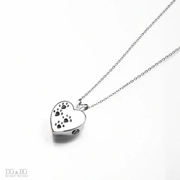 Keepsake Heart Pet Urn Titanium Steel Openable Locket Dog Caskets Cat Memorials Pendant Ash Cremation Holder Paw Print Necklace