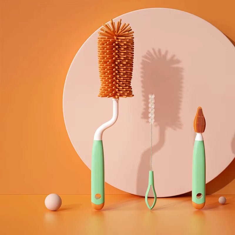 Baby Nipple & Silicone Bottle Brush Set with 360° Rotation - 3pc - householdessential