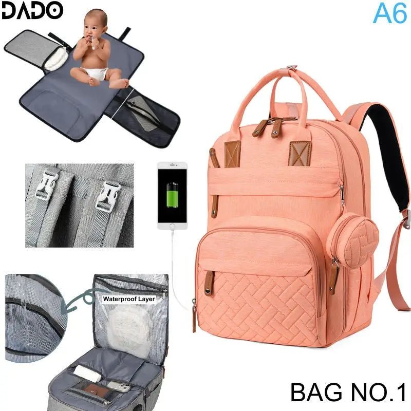 Waterproof Diaper Bag Backpack Multifunction Travel Tote with Changing Station Pad - householdessential