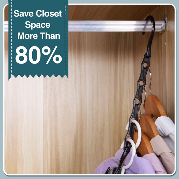 6 Pack Black Space Saving Hangers, Magic Hangers, Closet Organizers, Space Saver Hanger Organizer, Dorm Room Essentials