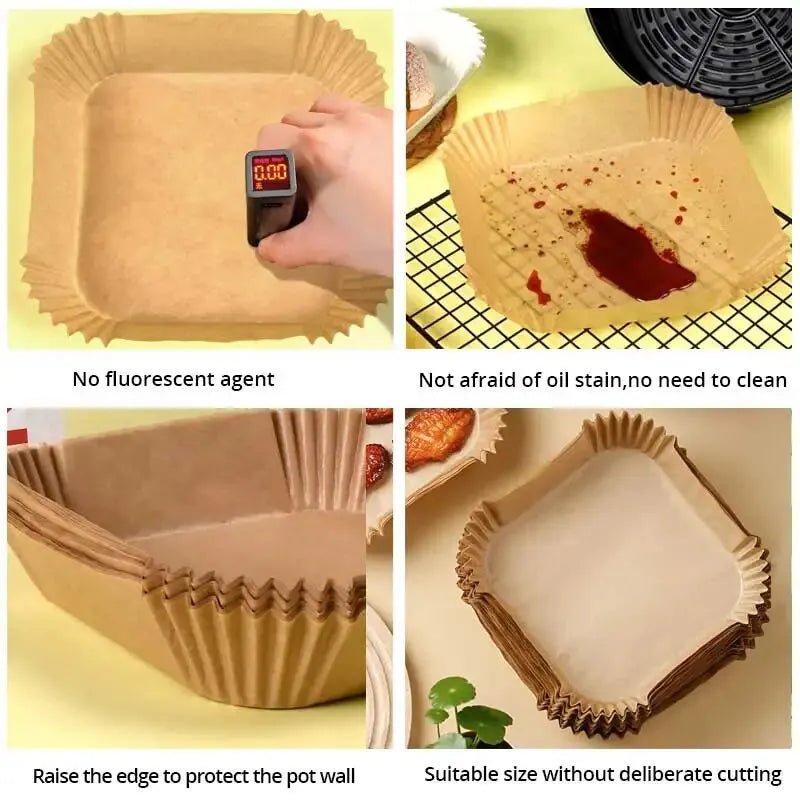 Eco-Friendly Air Fryer Paper Liners - 50 Pcs Set Disposable Parchment Sheets - householdessential