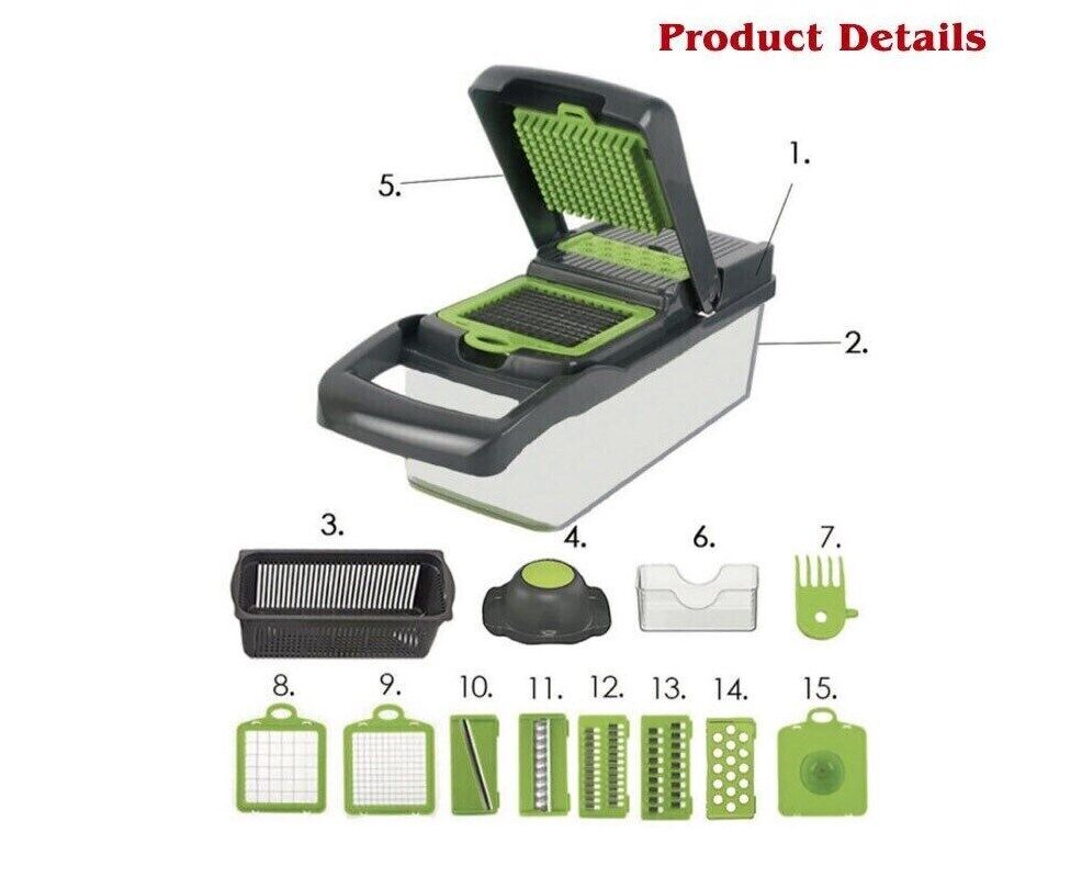 16 In 1 Vegetable Chopper, Salad Fruit Vegetable Food Chopper Slicer Peeler - householdessential