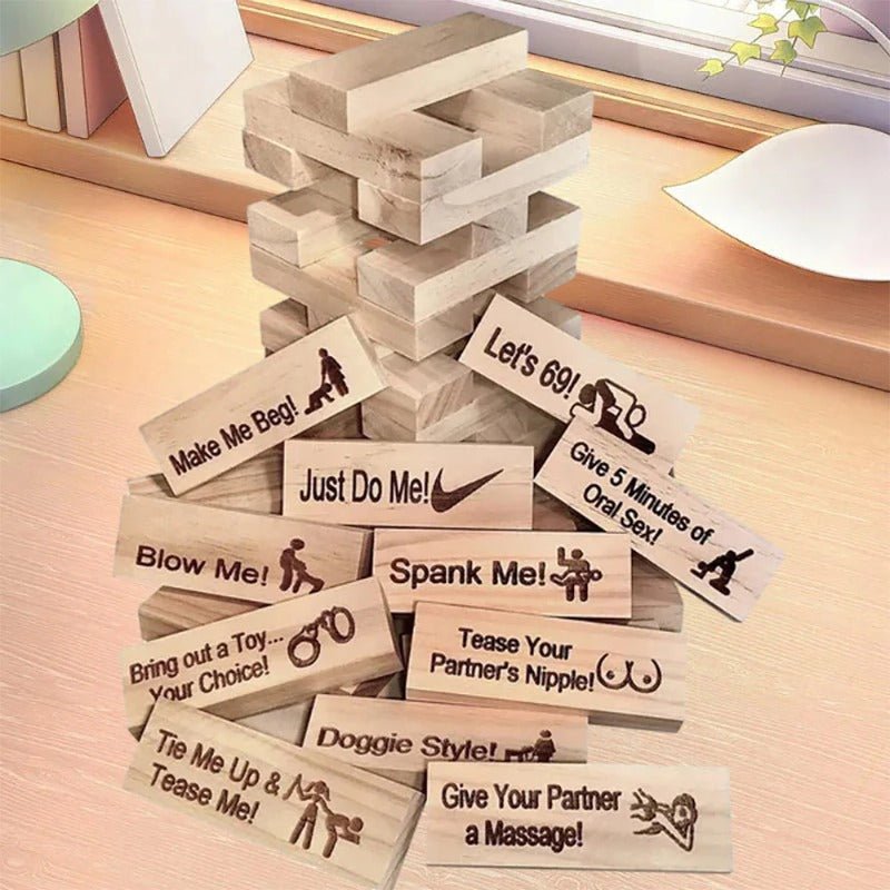 Romantic Couples Stacking Game Night Fun Valentines Intimacy Jenga Block Tower Set - householdessential