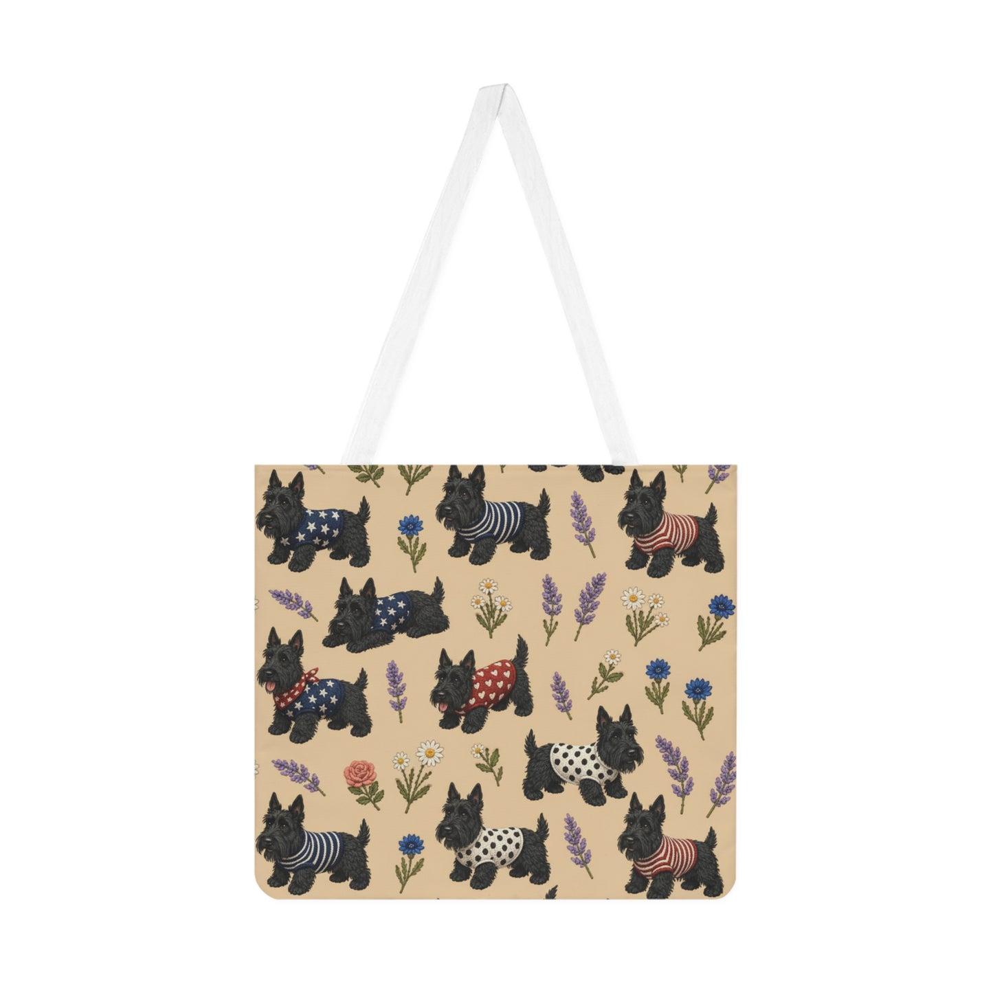 Scottish Terrier Pattern Shoulder Tote Bag | Cute Scotty Dogs on Beige - householdessential