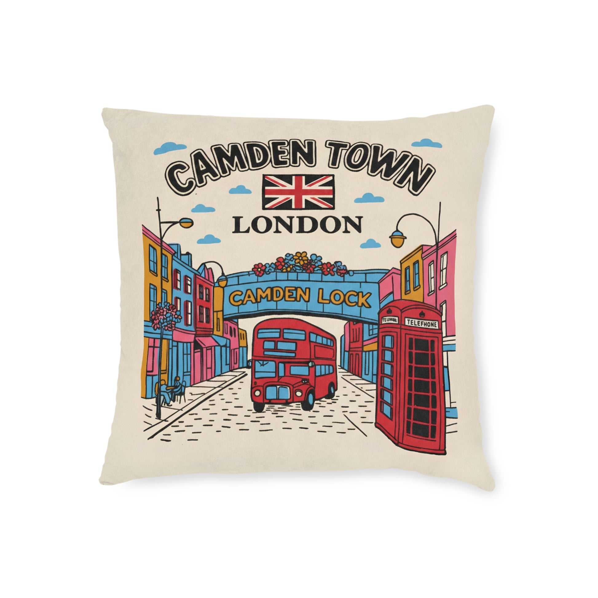 Camden Town London Square Pillow - Camden Lock Bus & Phone Box Decorative Cushion - householdessential