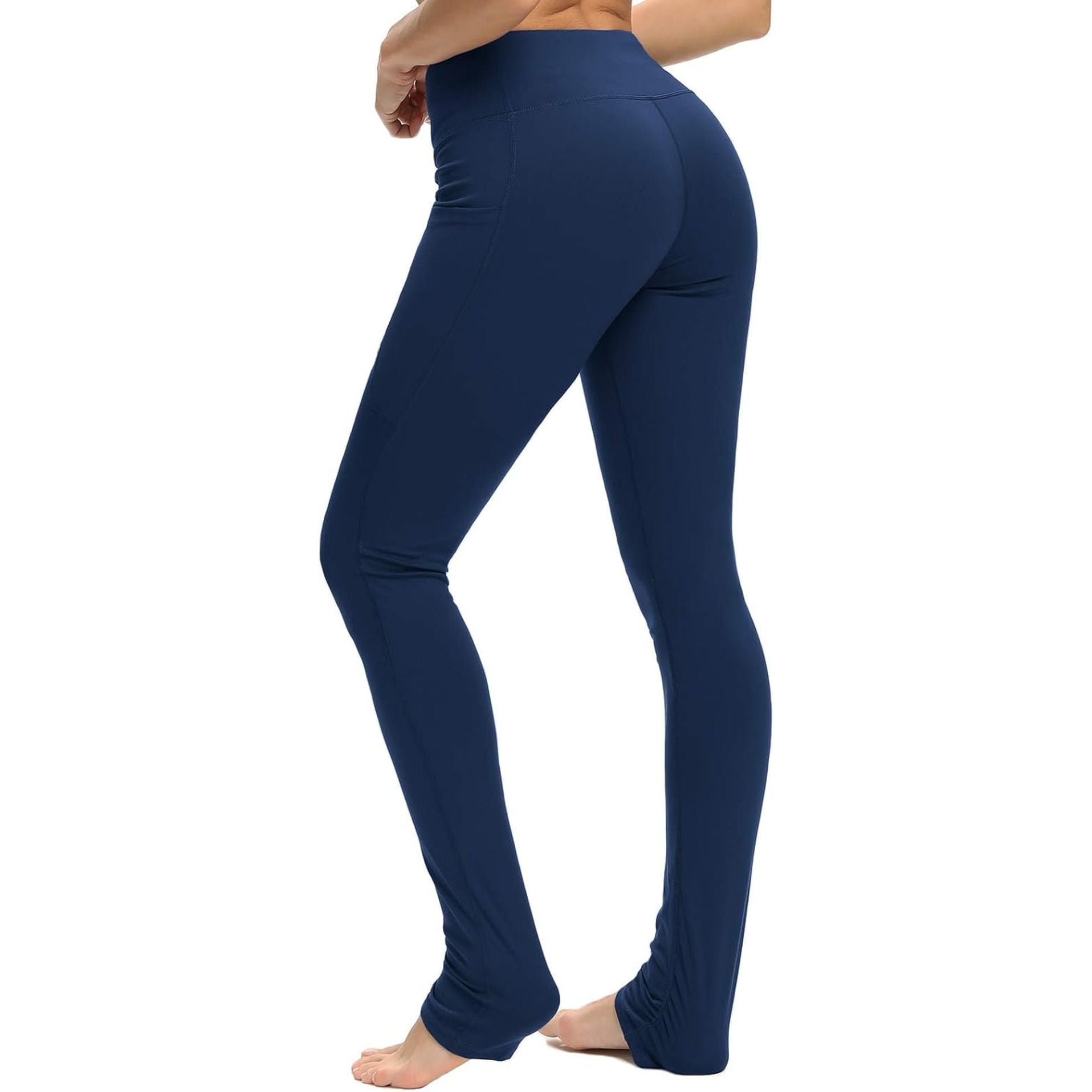 Yoga Pants for Women High Waisted Tummy Contro Butt Lifting Stretch Yoga Leggings with Pockets, Navy Blue, M
