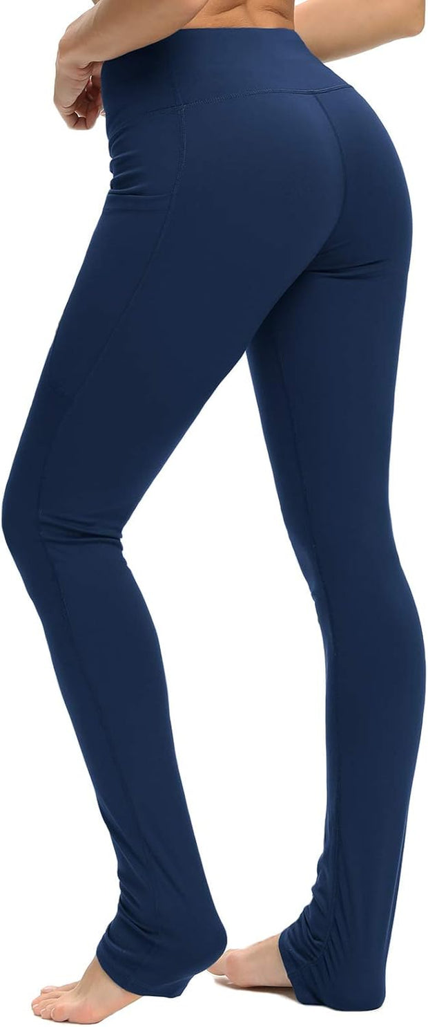 Yoga Pants for Women High Waisted Tummy Contro Butt Lifting Stretch Yoga Leggings with Pockets, Navy Blue, M