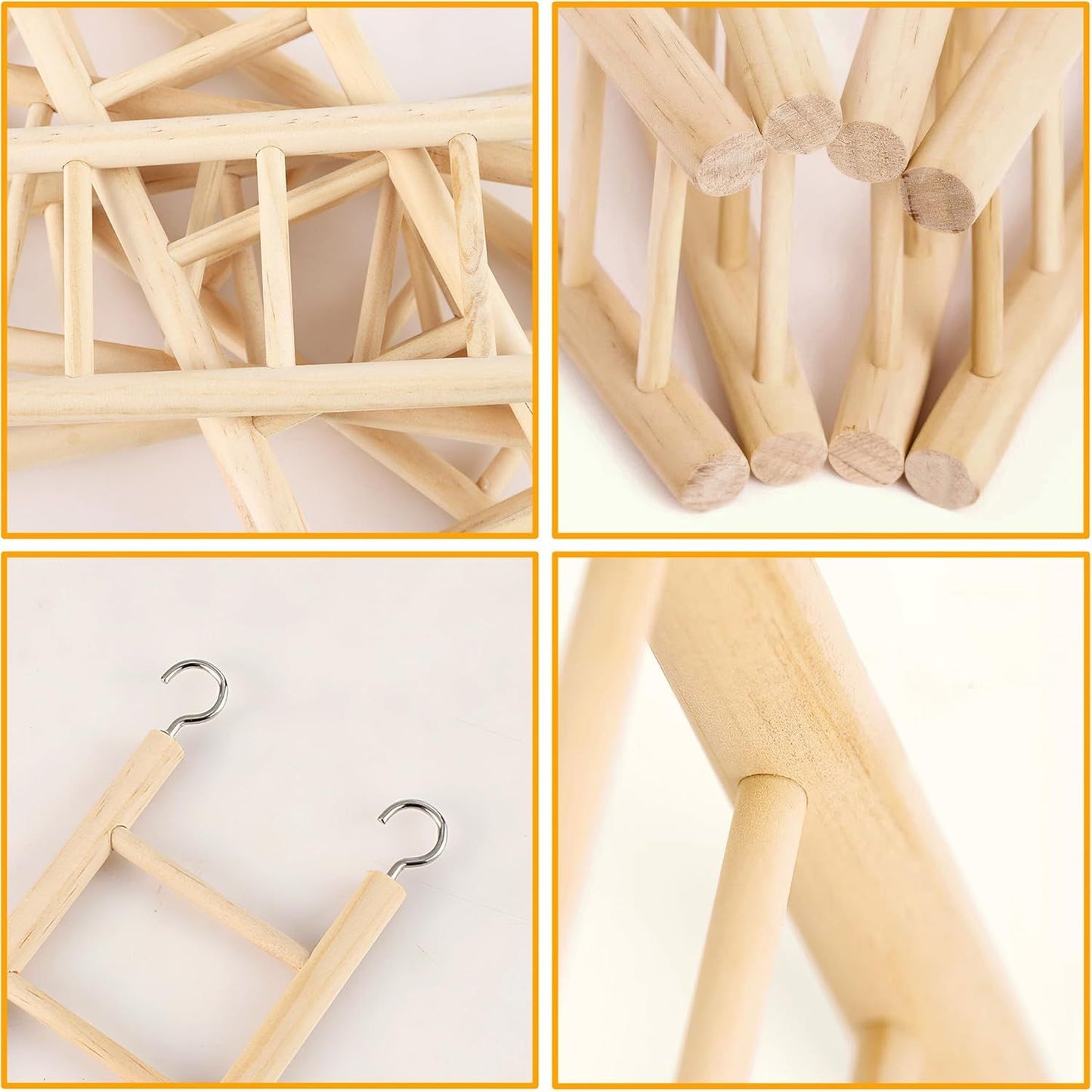 Natural Wooden Bird Ladder Parrot Climbing Toys 5pcs Set Cage Accessories - householdessential