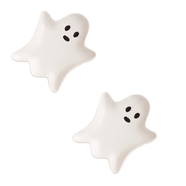 Upgraded Halloween Ceramic Ghost Plate 5"X4",Reusable Halloween Plate for Everything from Desserts, Salads, Snacks, Candy, Appetizers and More (Pack of 2)