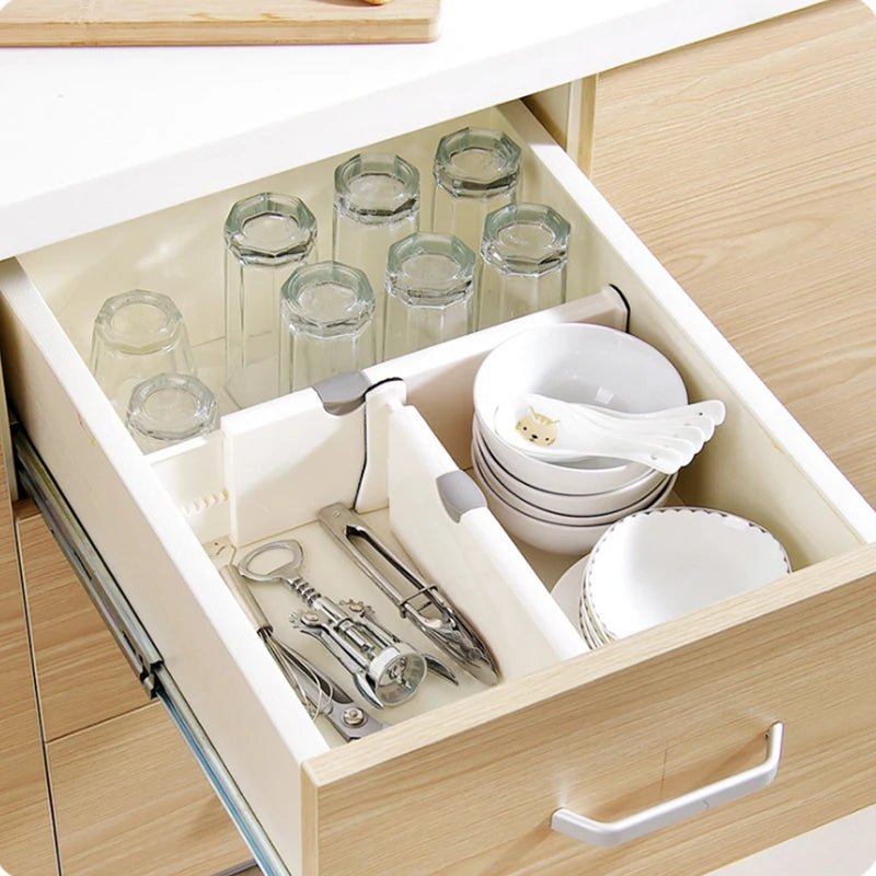 Expandable Plastic Storage Dividers Kitchen Drawer Organizers - householdessential