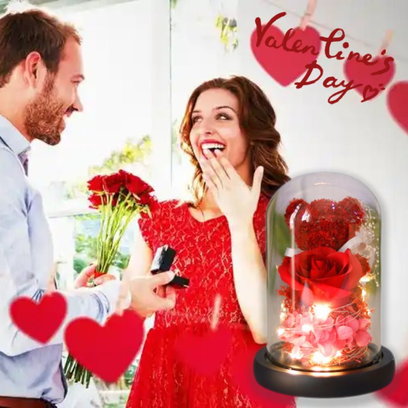 Eternal Rose Valentine's Day Gift Box with Teddy Bear - Preserved Forever - householdessential