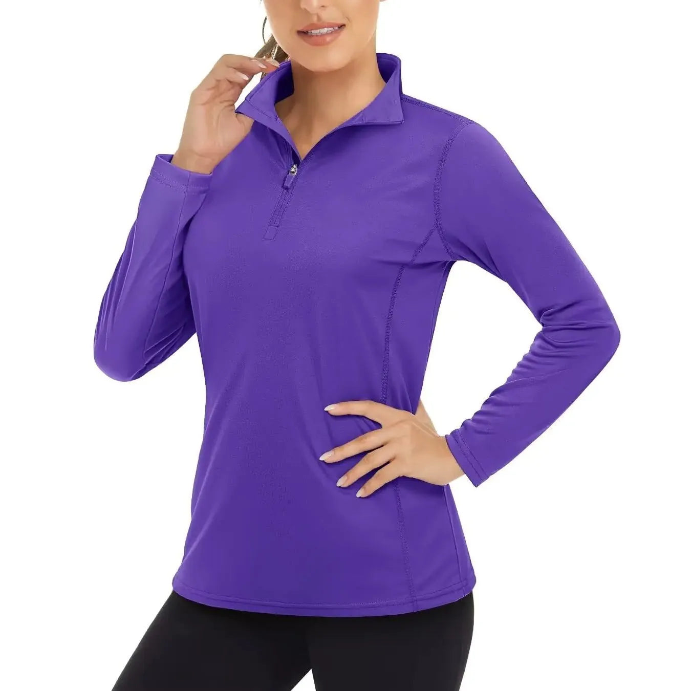 Boladeci Shirts for Women Long Sleeve Sun Shirts for Women Uv Protection Swim Womens Quarter Zip Pullover Athletic Purple Shirts for Women Sun Protective Clothing 1/2 Zip Workout Pullover - householdessential