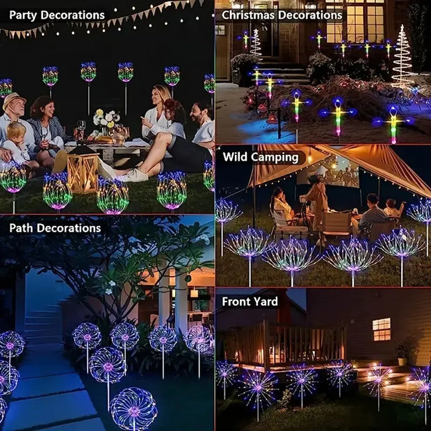 LED Solar Ground Fireworks Lanterns with Colorful Lights
