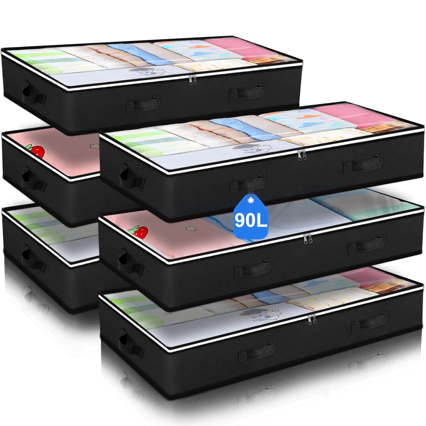 6-Pack Large Capacity Under Bed Storage Containers - Bedroom Organization Bags - householdessential