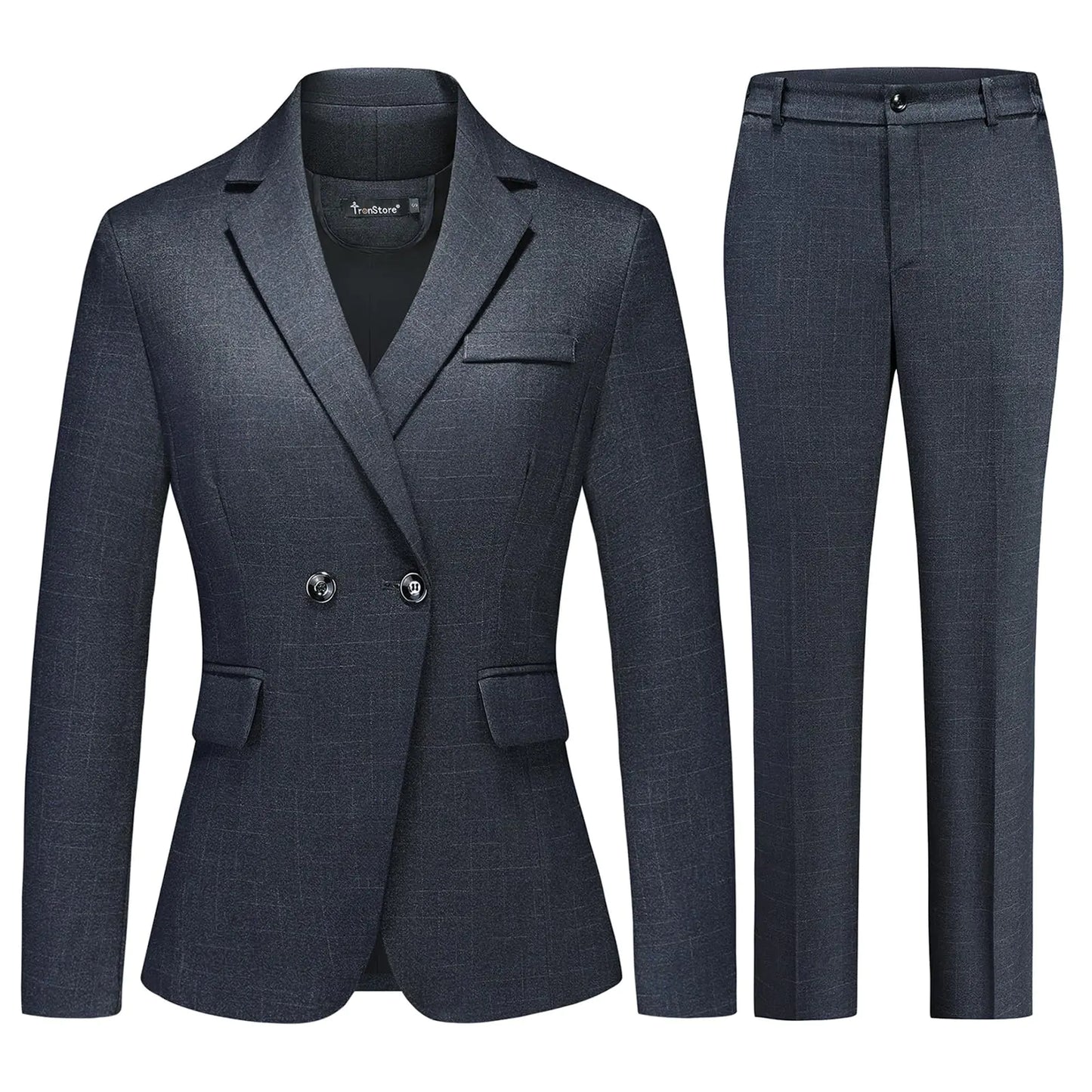 Grey Plaid Blazer Set: Women's Checked Office Suits - householdessential