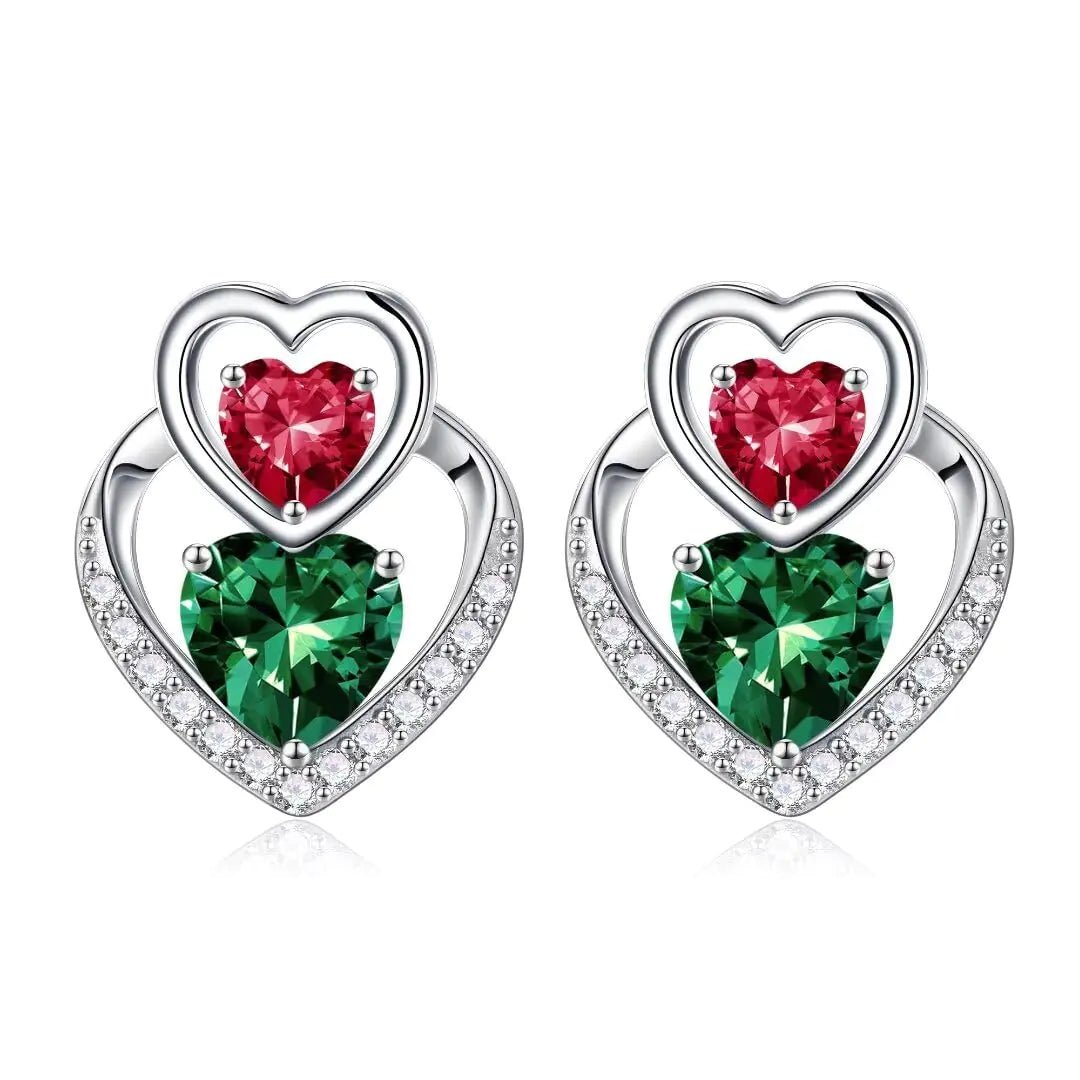 Iefil Gifts for Women Wife Girlfriend Birthstone Stud Earrings Birthday Gifts for Women Anniversary Christmas Gifts for Her Emerald Ruby Earrings May July Birthstone Jewelry - householdessential