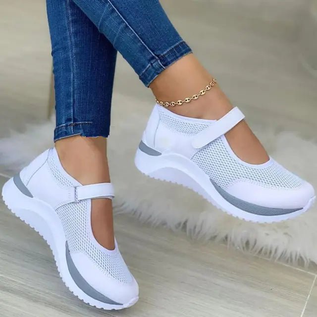 Breathable Mesh White Sports Shoes for Women - householdessential