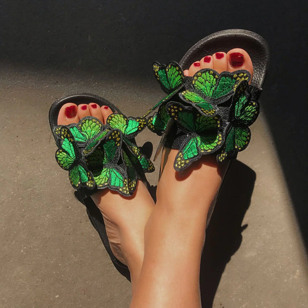 Embroidered Bow Sandals - Flat Shoes for Women