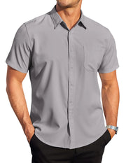 COOFANDY Dress Shirts for Men Formal Button Down Shirt Short Sleeve Fitted Dress Shirts Light Grey