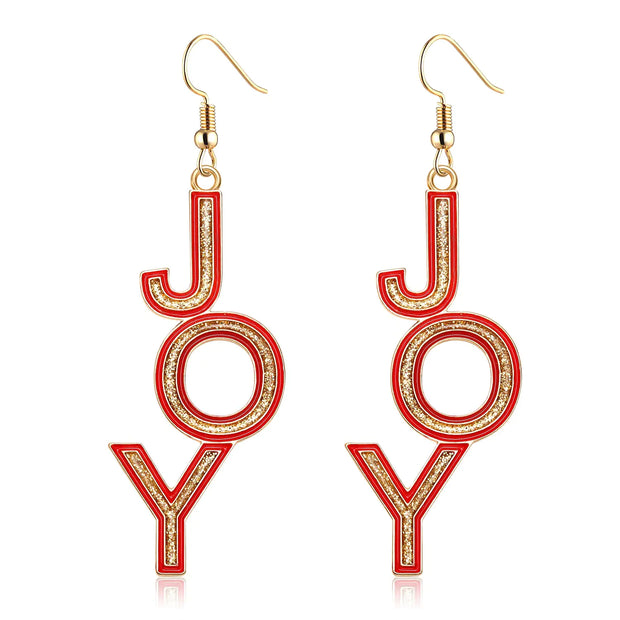 ANGLESJELL Christmas Earrings for Women Xmas JOY Earrings Happy New Year Earrings Sparkly Holiday Drop Dangle Earrings Holiday Festive Party Jewelry Gifts (JOY)