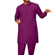 African Men Traditional Clothing Set Full Sleeve Dashiki Long Shirts and Pants 2 Piece Set African Suits Purple X-Large