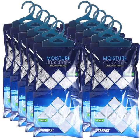ZARPAX Hanging Moisture Absorber Activated Charcoal 10.6 oz/300g | Moisture Absorbing Bags for Bathroom Closet & Kitchen | Removes Moisture Humidity & Odors | Portable Dehumidifier | Set Of 10
