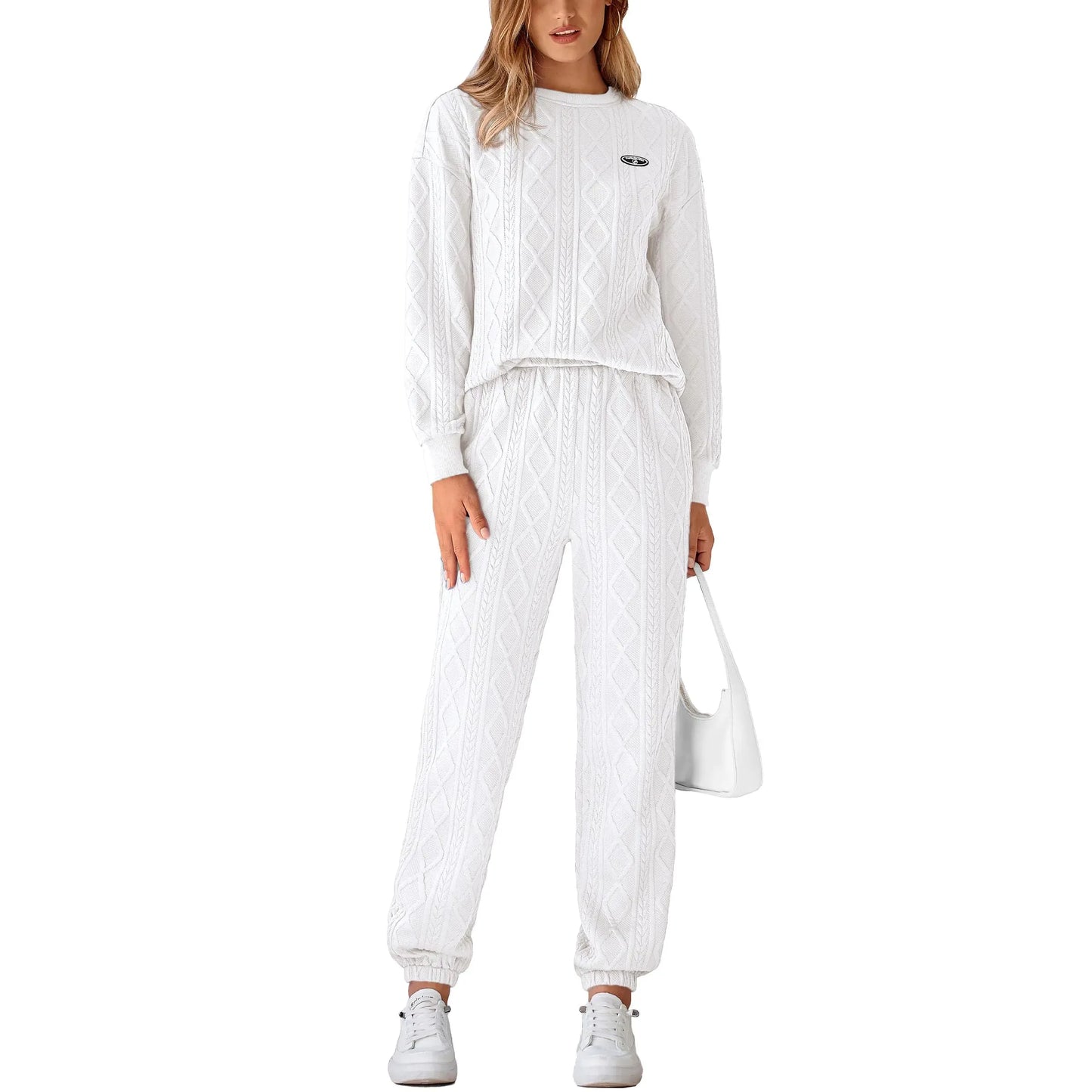 Women's 2-Piece Textured Lounge Set | Long Sleeve Pullover & Joggers - householdessential
