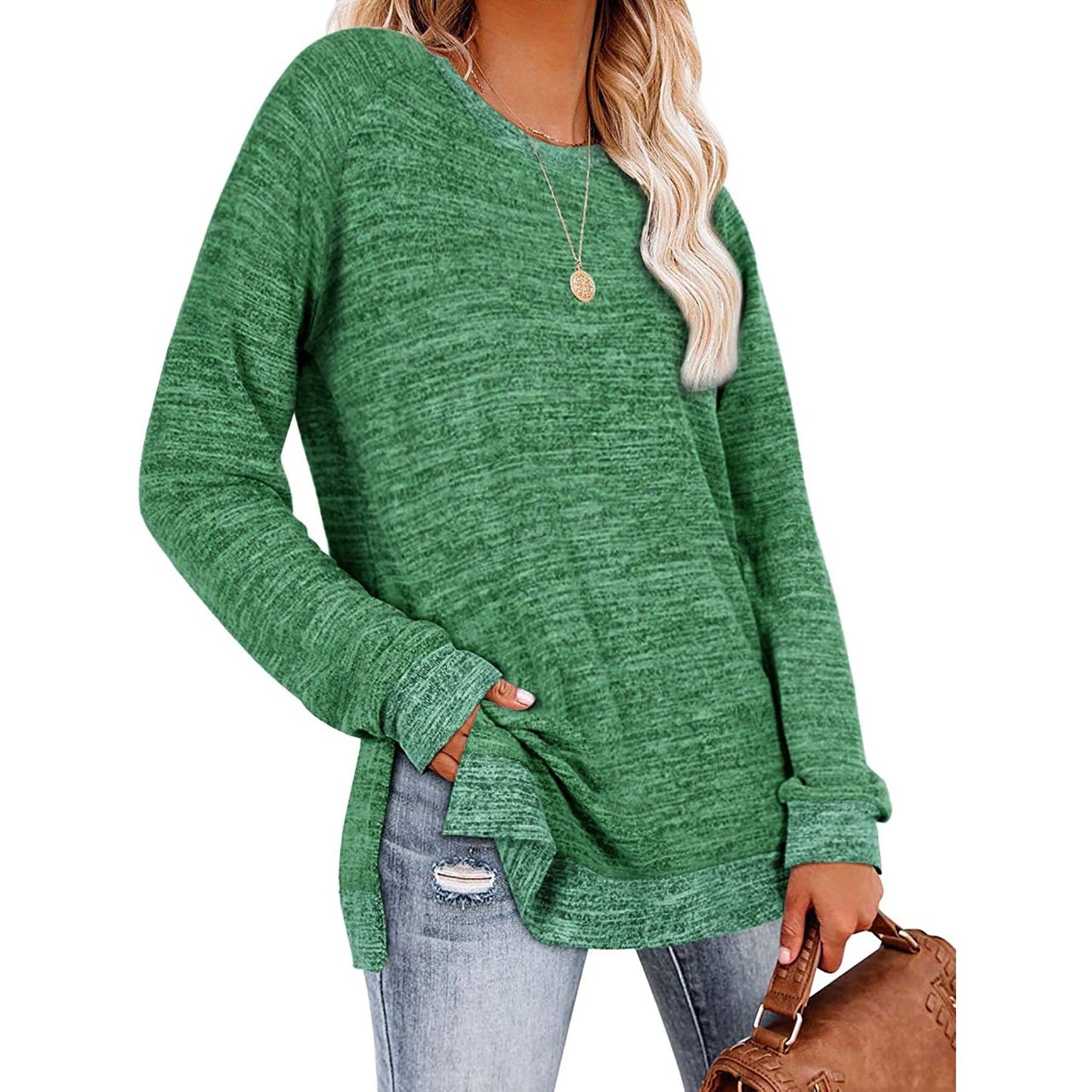Women's Color Block Tunic Top Long Sleeve Blouse Casual Fall Fashion Loose Fit Pullover - householdessential