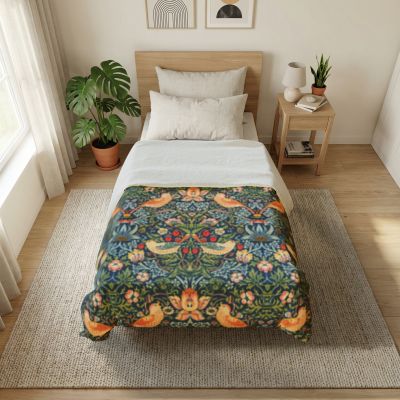 William Morris Style Strawberry Thief (1883) Pattern Cotton Duvet Cover - householdessential