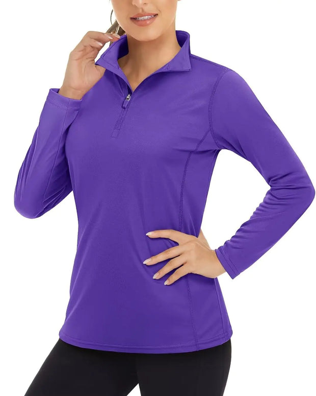 Boladeci Shirts for Women Long Sleeve Sun Shirts for Women Uv Protection Swim Womens Quarter Zip Pullover Athletic Purple Shirts for Women Sun Protective Clothing 1/2 Zip Workout Pullover