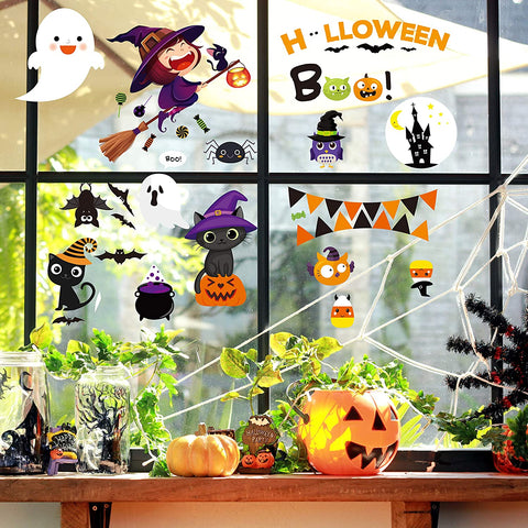 Halloween Window Clings - Halloween Window Decorations Stickers Decals Decor Cute Pumpkin Ghost Decor for Room Bathroom Kitchen